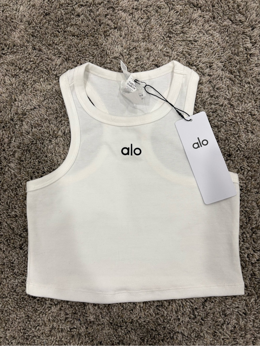 ALO Yoga White Ribbed Cropped Tank